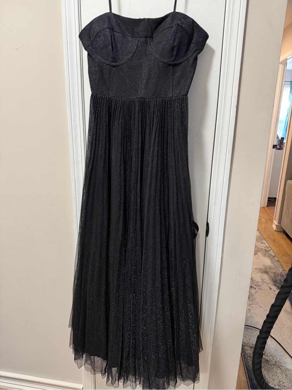 Hutch Black Strapless Glitter Tulle Evening Dress NWT